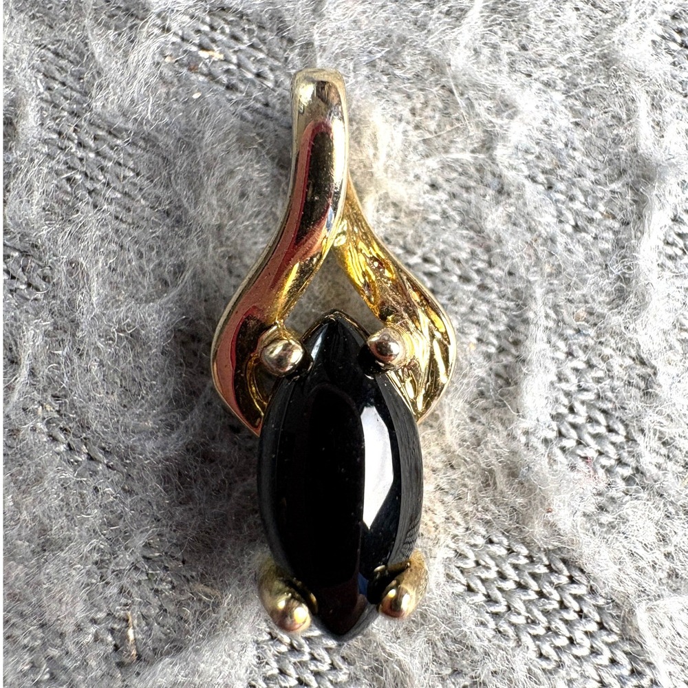 Gold Tone Black Onyx Style Cabochon S-Curve Infinity Pendant Charm